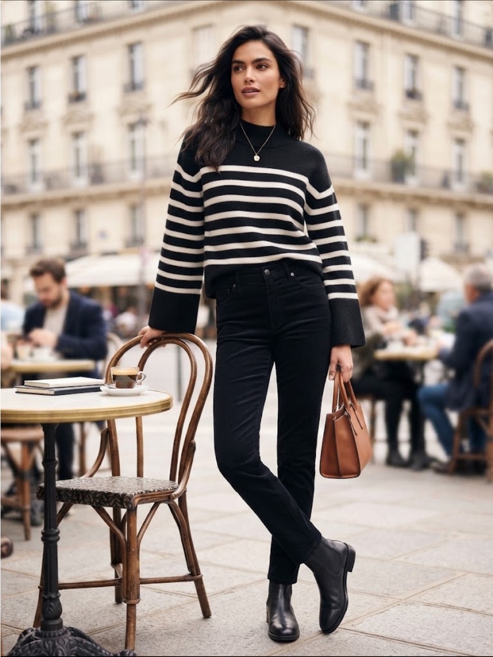 J.Crew Black Stripe Merino Wool Alpaca Blend Mockneck Sweater Large